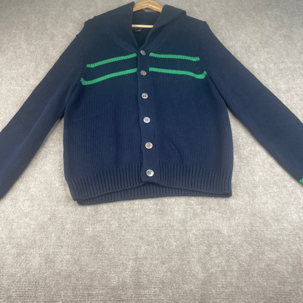 Brooks Brothers Blue Green Stripe Shawl Collar Cardigan Sweater M Supima Cotton - Picture 3 of 16